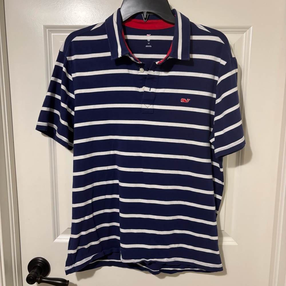 Vineyard Vines Men's Navy/White Short Sleeve Striped Polo Shirt Size M